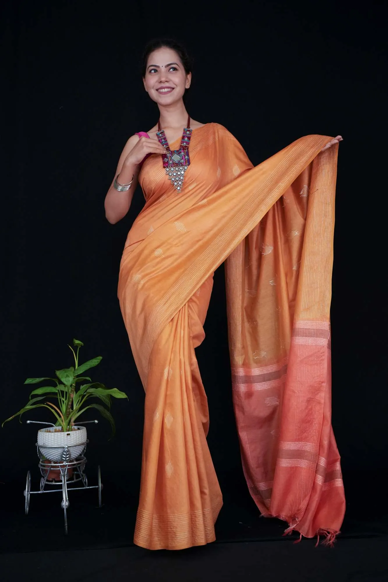 Soft Bhagalpuri silk dual toned with ghicha work sophisticated ready to wear saree