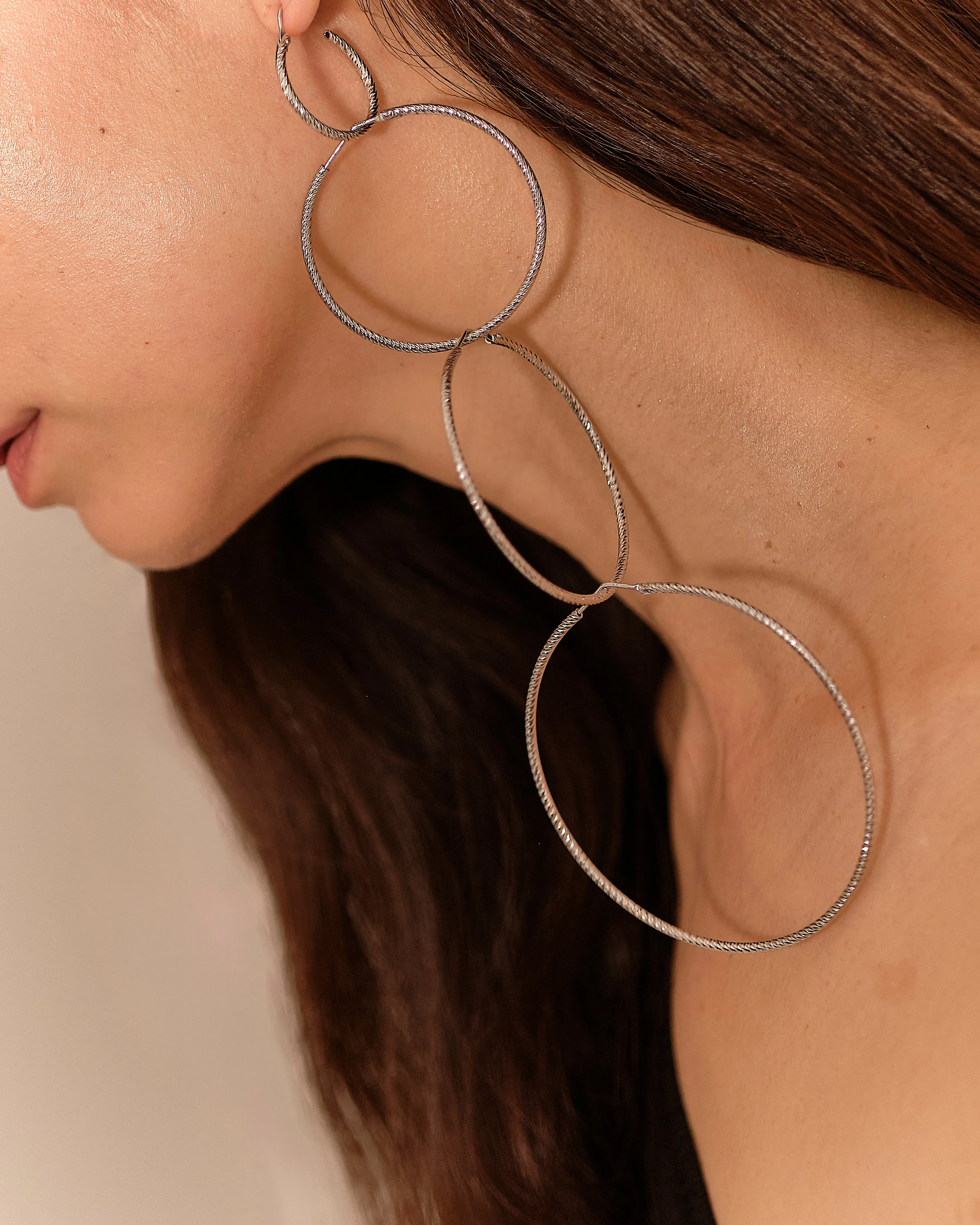 Sparkly, Diamond-Cut Roma Hoop Earrings: Extra Small   Small - Silver