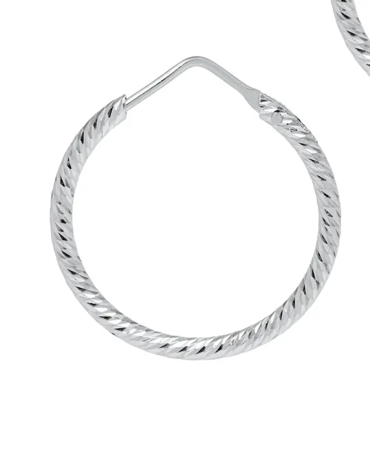 Sparkly, Diamond-Cut Roma Hoop Earrings: Extra Small   Small - Silver