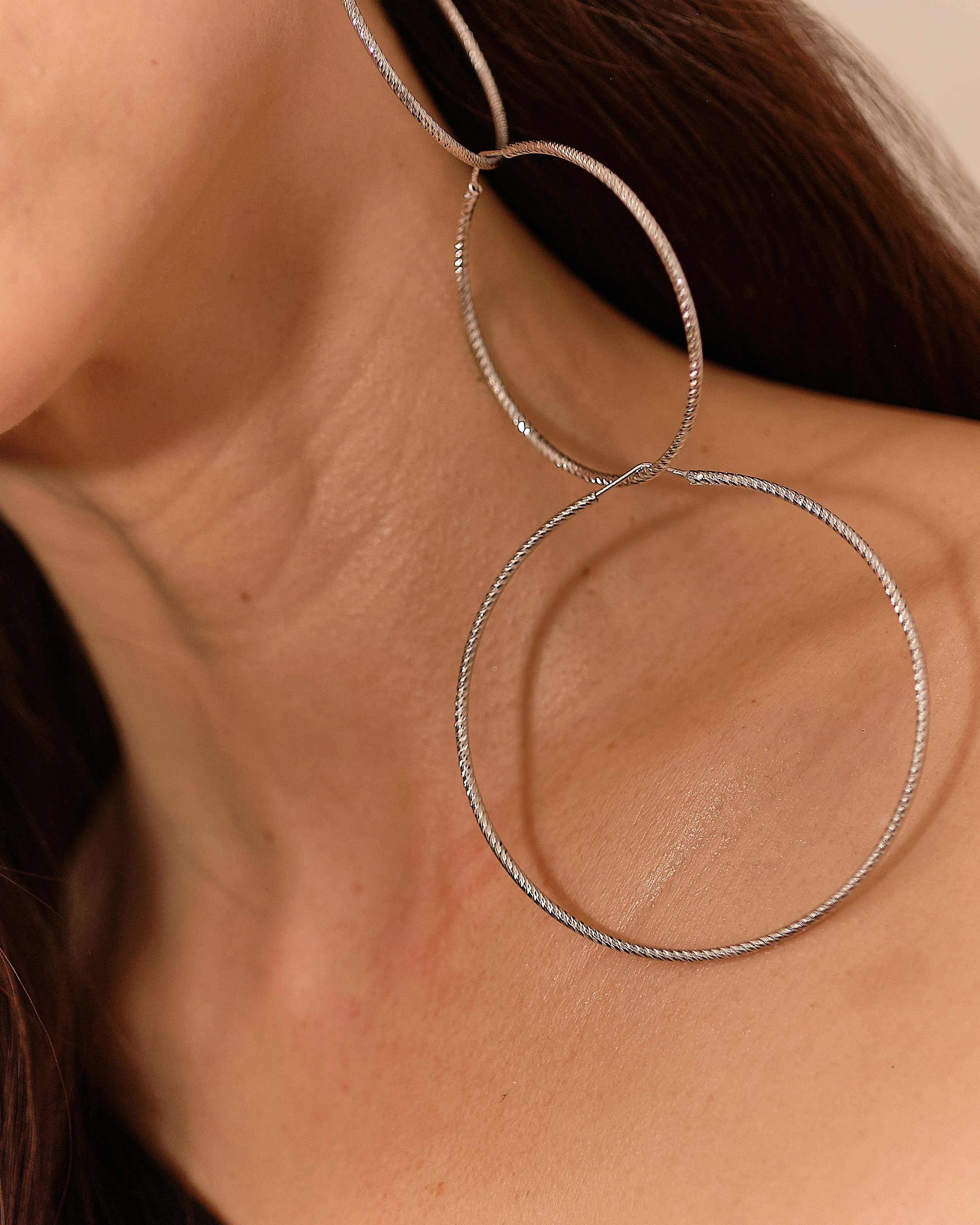 Sparkly, Diamond-Cut Roma Hoop Earrings: Extra Small   Small - Silver