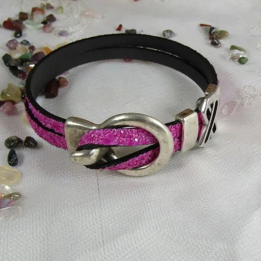 Sparkly Pink  Awareness Leather Bracelet