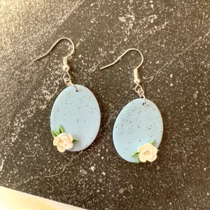 Speckled Blue Eggs with Flowers | Earrings | Silver Hardware