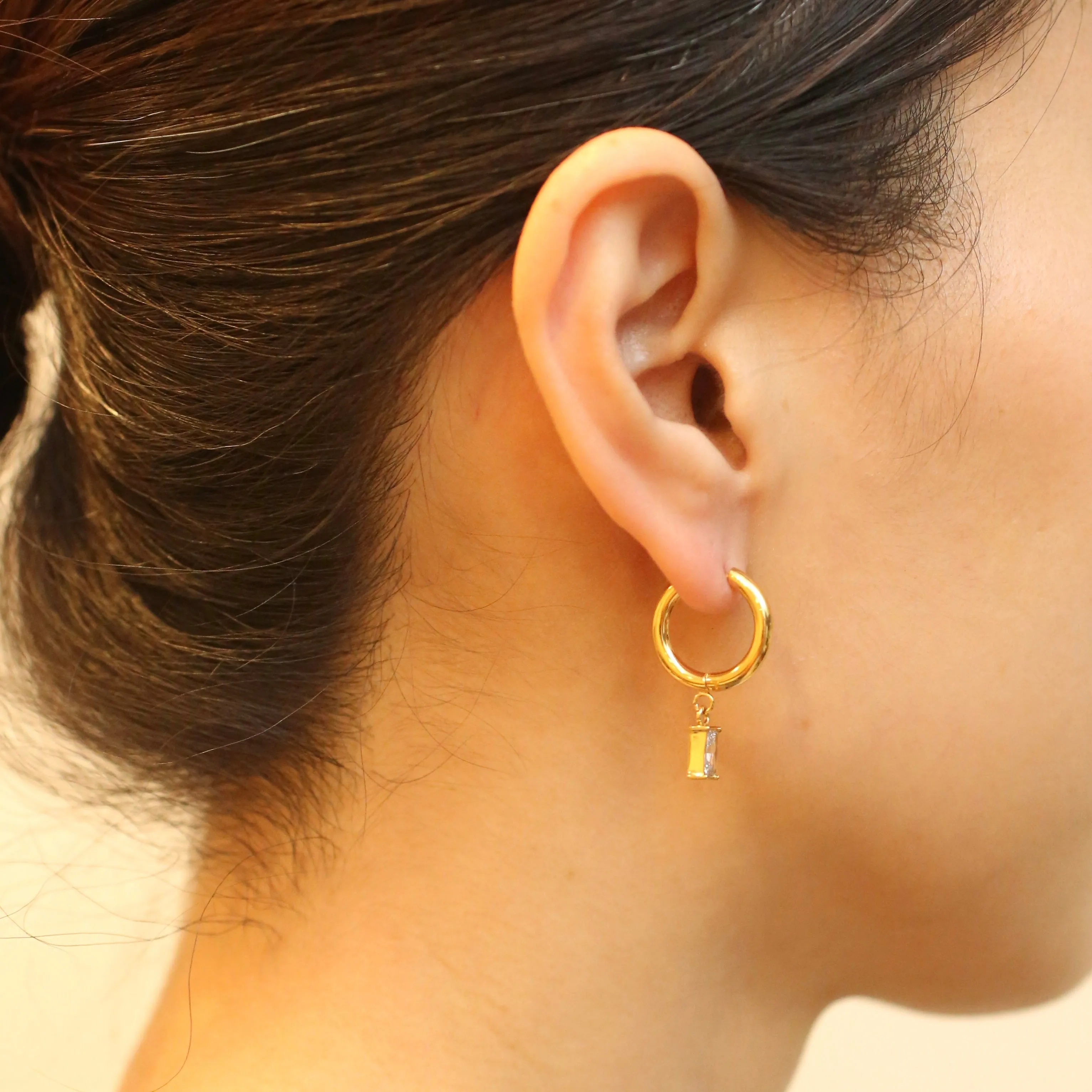 Square Drop Hoop Earrings