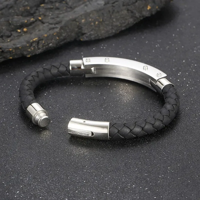 Stainless Steel Gold-Plated Leather Bracelet for Men