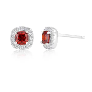 Sterling Silver Cushion Cut Halo Stud Earrings