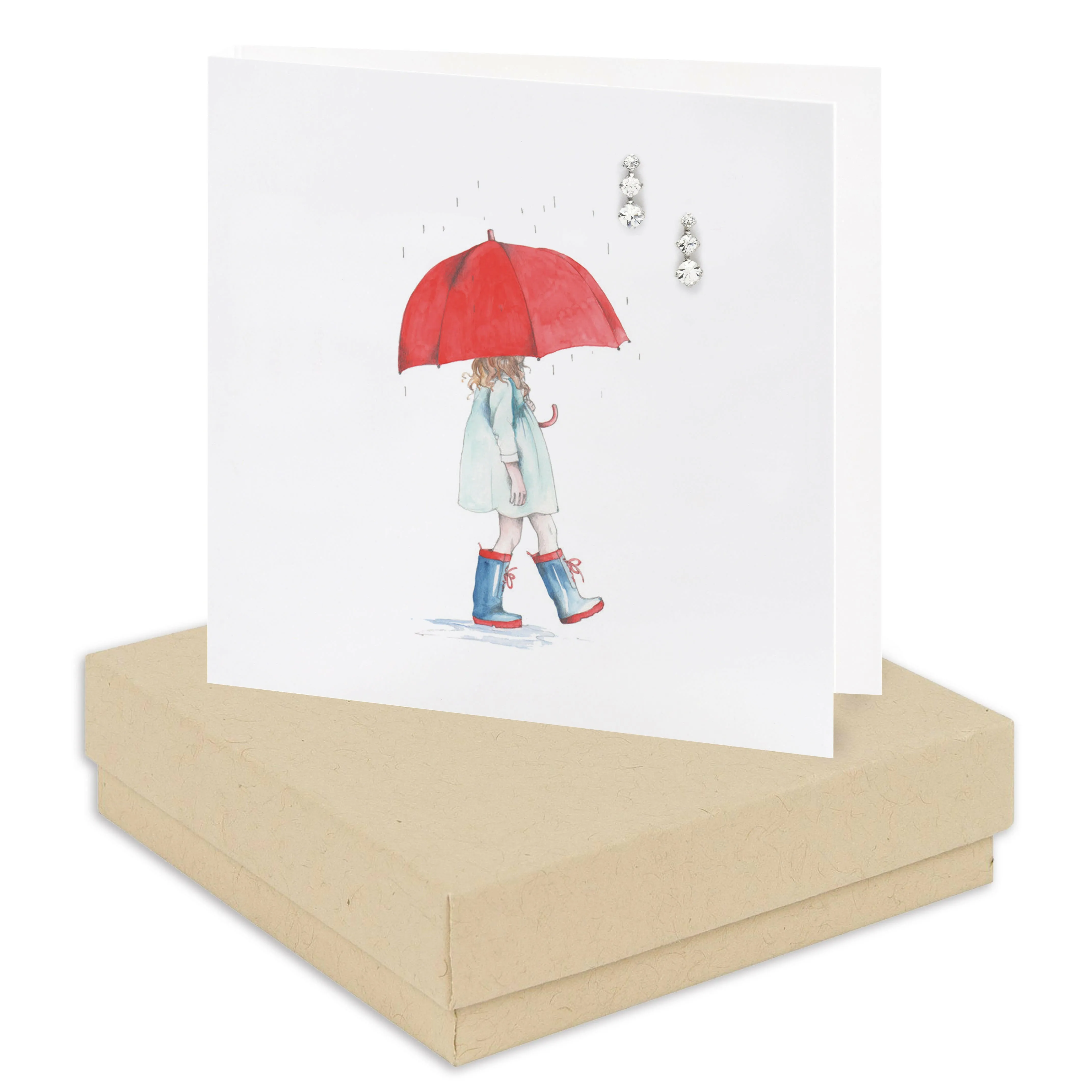 Sterling Silver Drop Stud Earrings on cute Umbrella Card - Boxed for Gifting