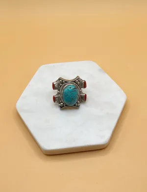 Sterling Silver Genuine Gemstone Tibetan Ring