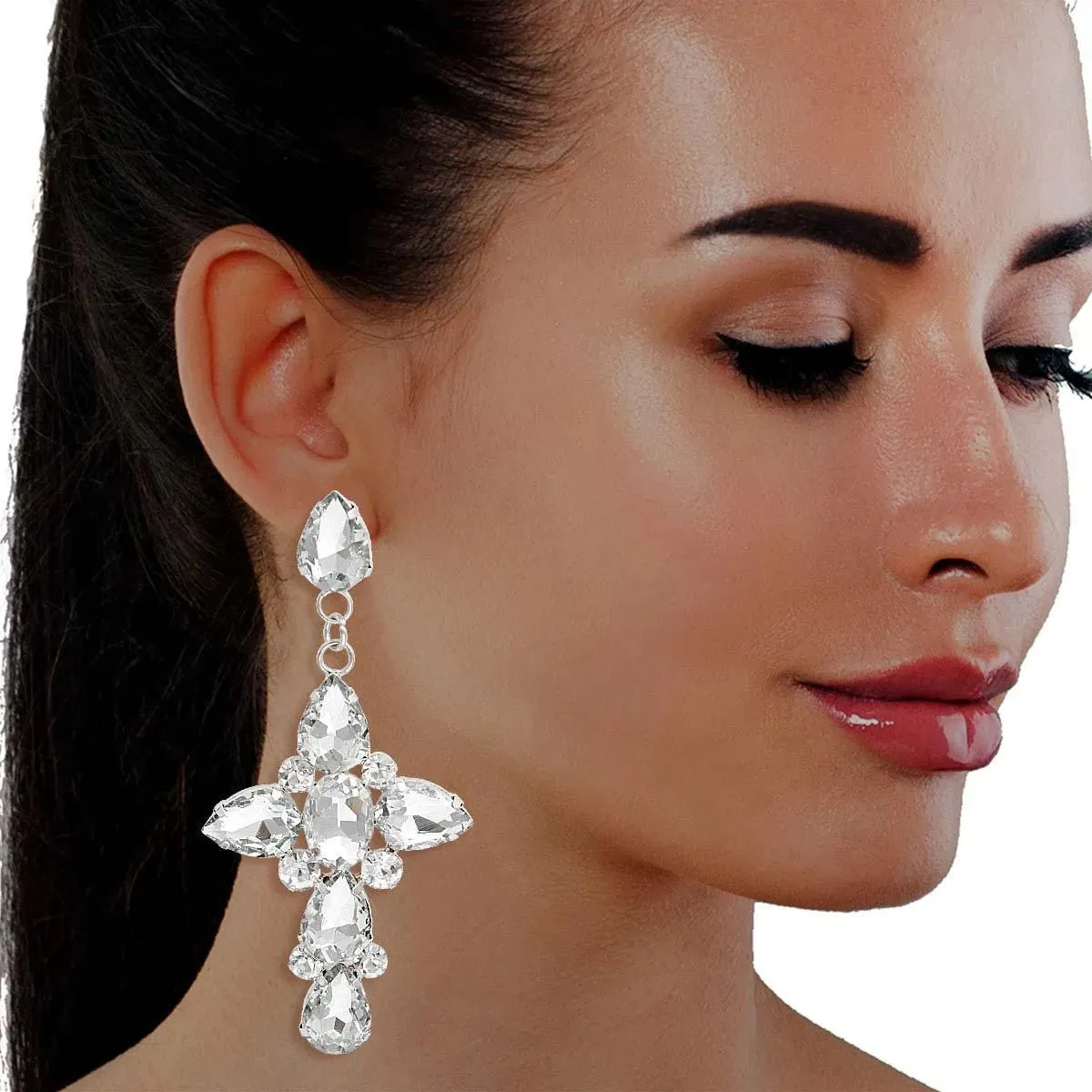 Stylish Women's Silver-tone Cross Earrings: Religious Fashion Favorites