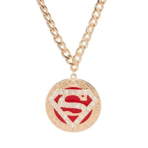 Superman Logo Bling Gold Round Sparkle Pendant Necklace