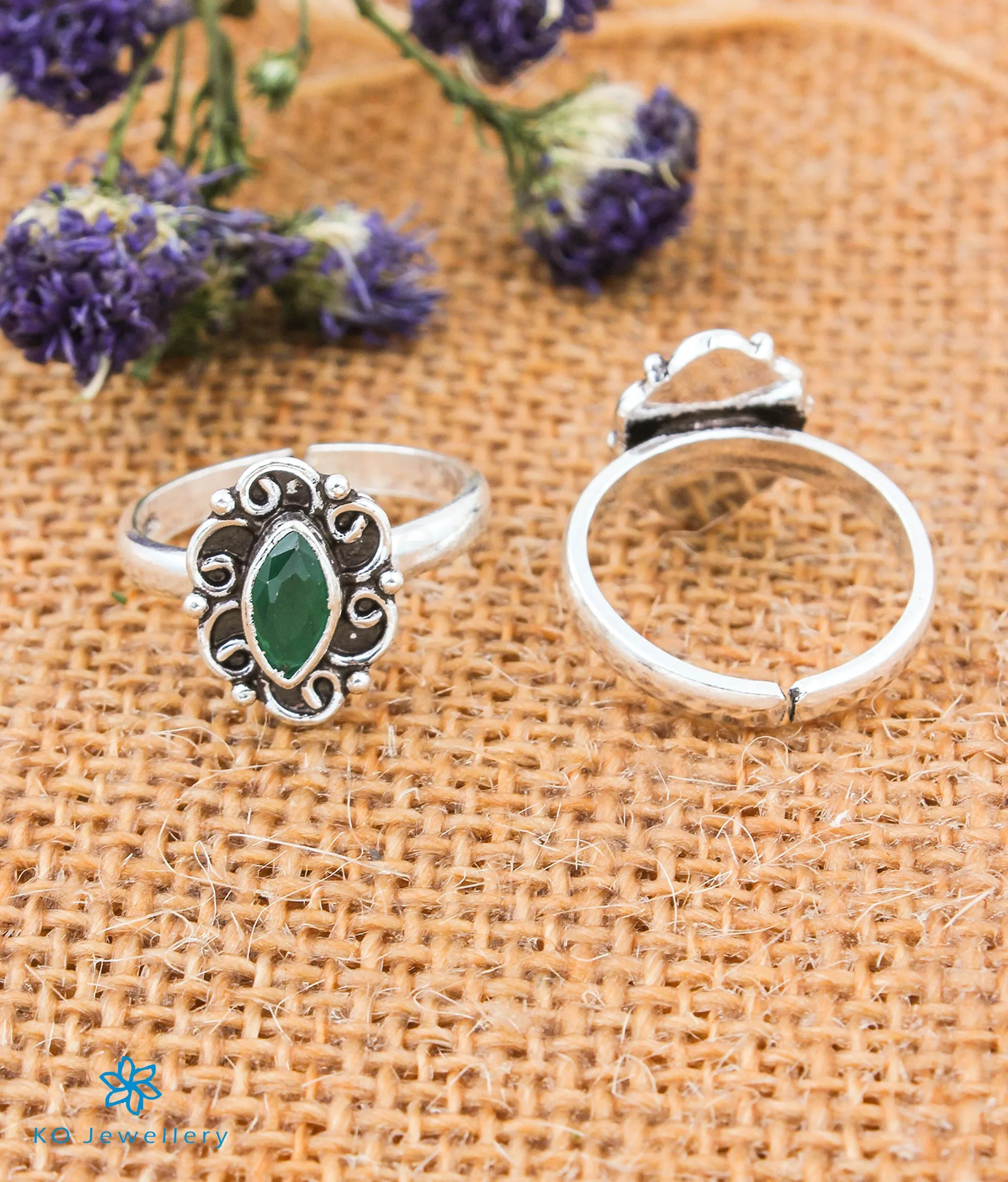 The Amira Silver Toe-Rings (Green)