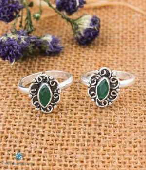 The Amira Silver Toe-Rings (Green)