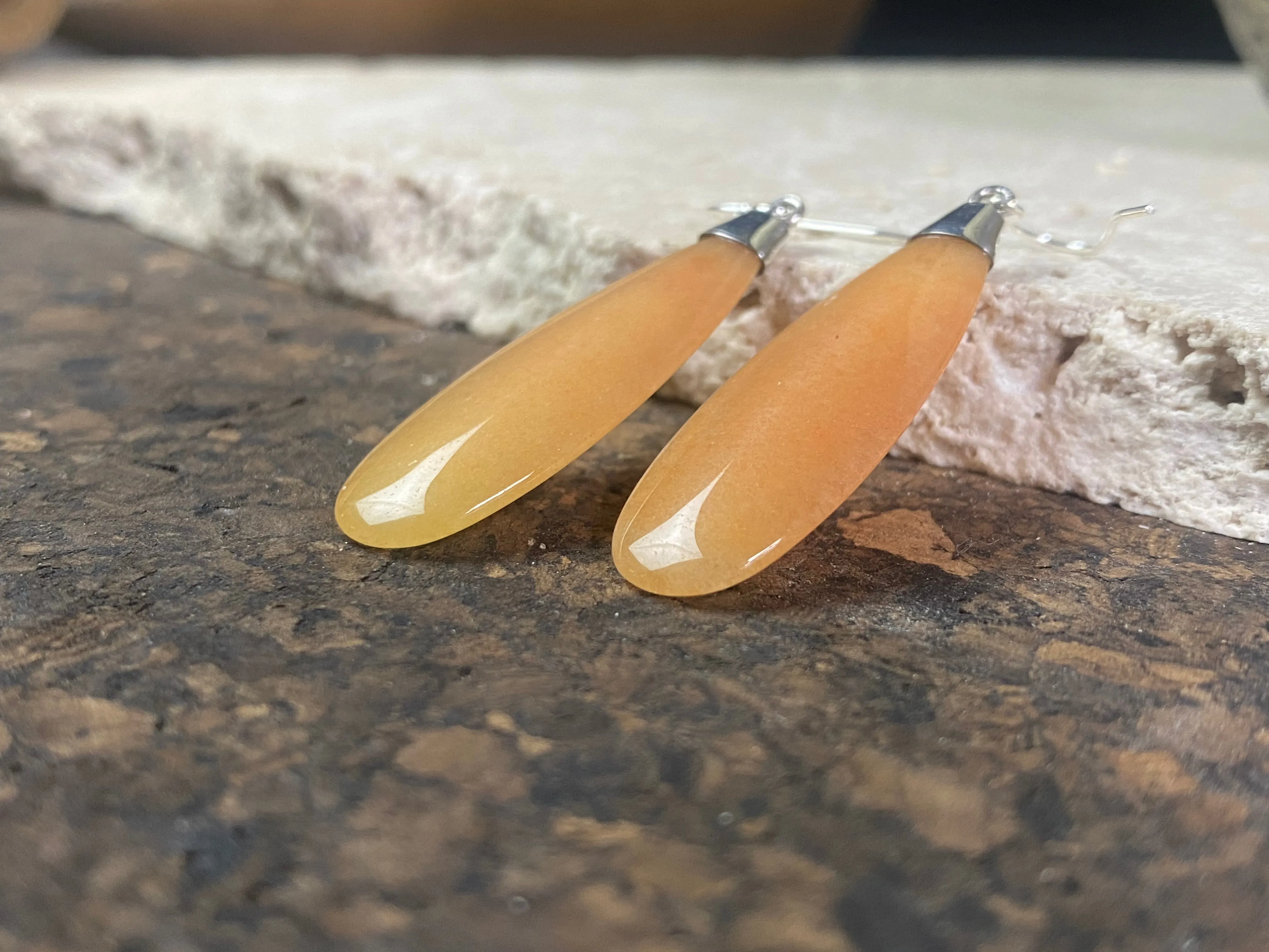 Translucent Orange Jade Drop Earrings