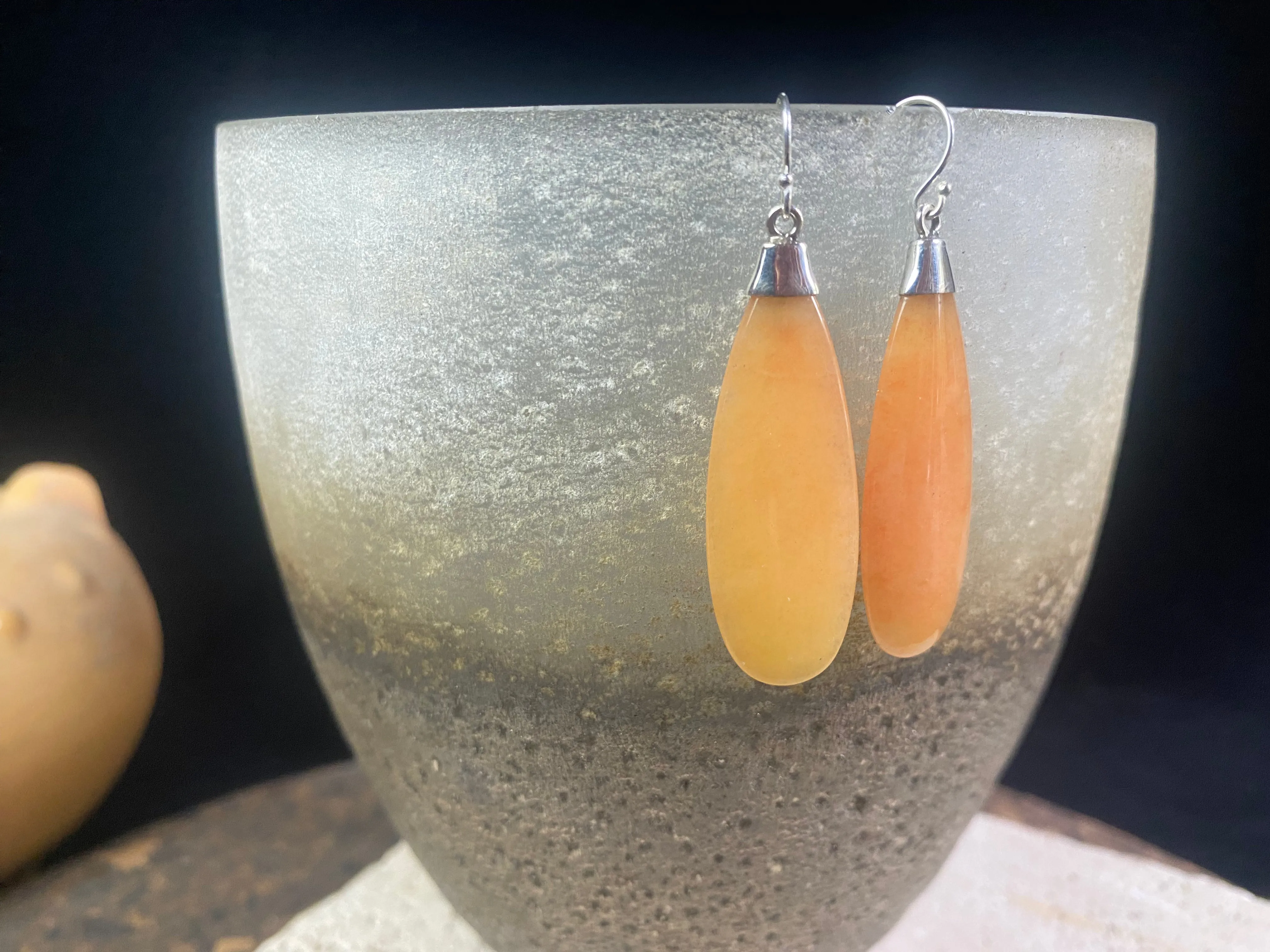 Translucent Orange Jade Drop Earrings