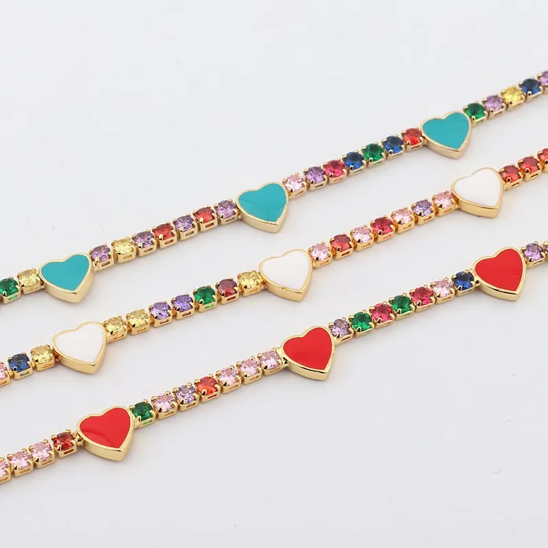 VenusFox Charms Rainbow Enamel Heart Necklaces for Women Crystal Gold Micro Pave Chokers Necklaces CZ Cubic Zirconia Women Jewelry Gift