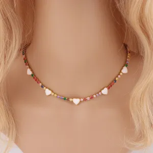 VenusFox Charms Rainbow Enamel Heart Necklaces for Women Crystal Gold Micro Pave Chokers Necklaces CZ Cubic Zirconia Women Jewelry Gift