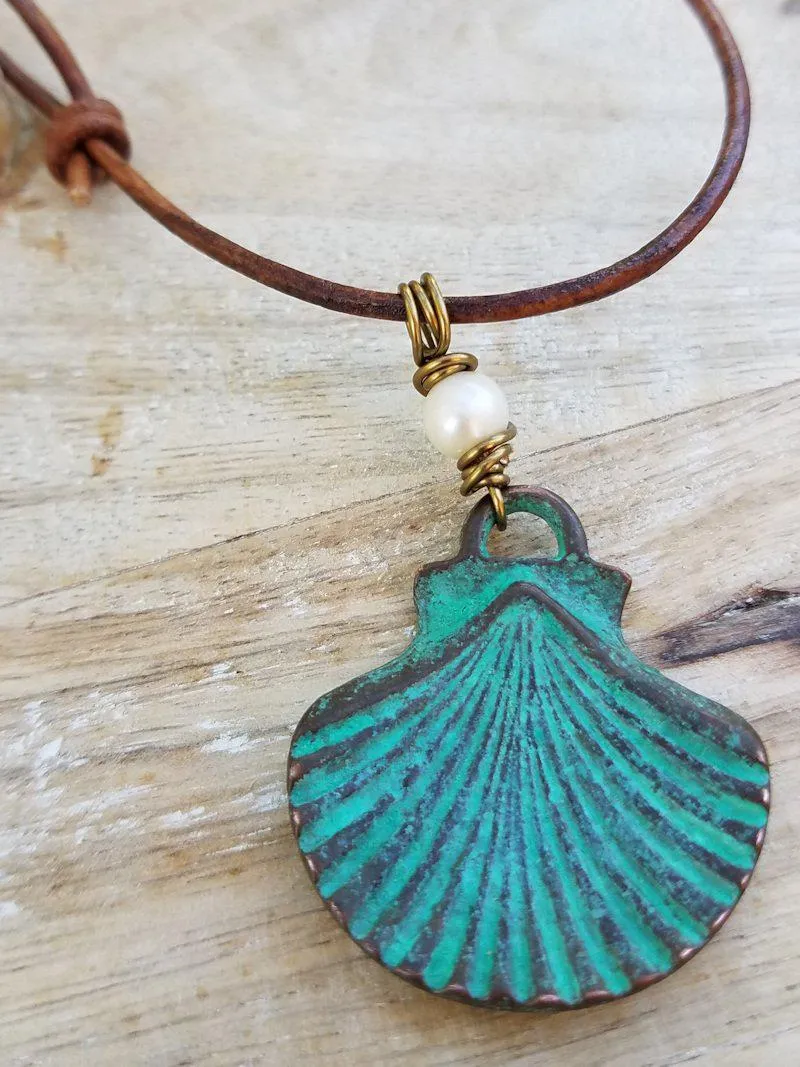 Verdigris Scallop Shell Necklace