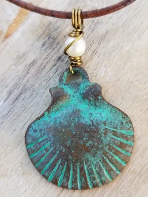 Verdigris Scallop Shell Necklace