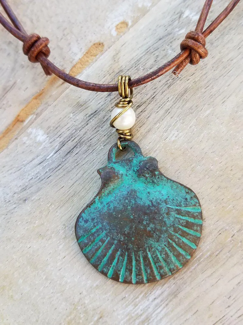 Verdigris Scallop Shell Necklace