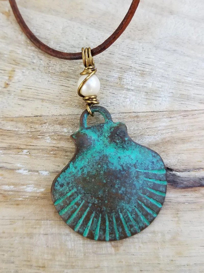 Verdigris Scallop Shell Necklace