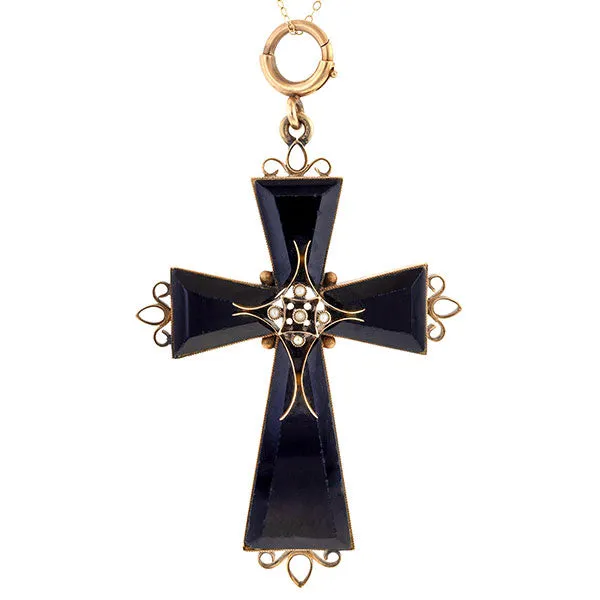 Victorian Pearl & Onyx Cross