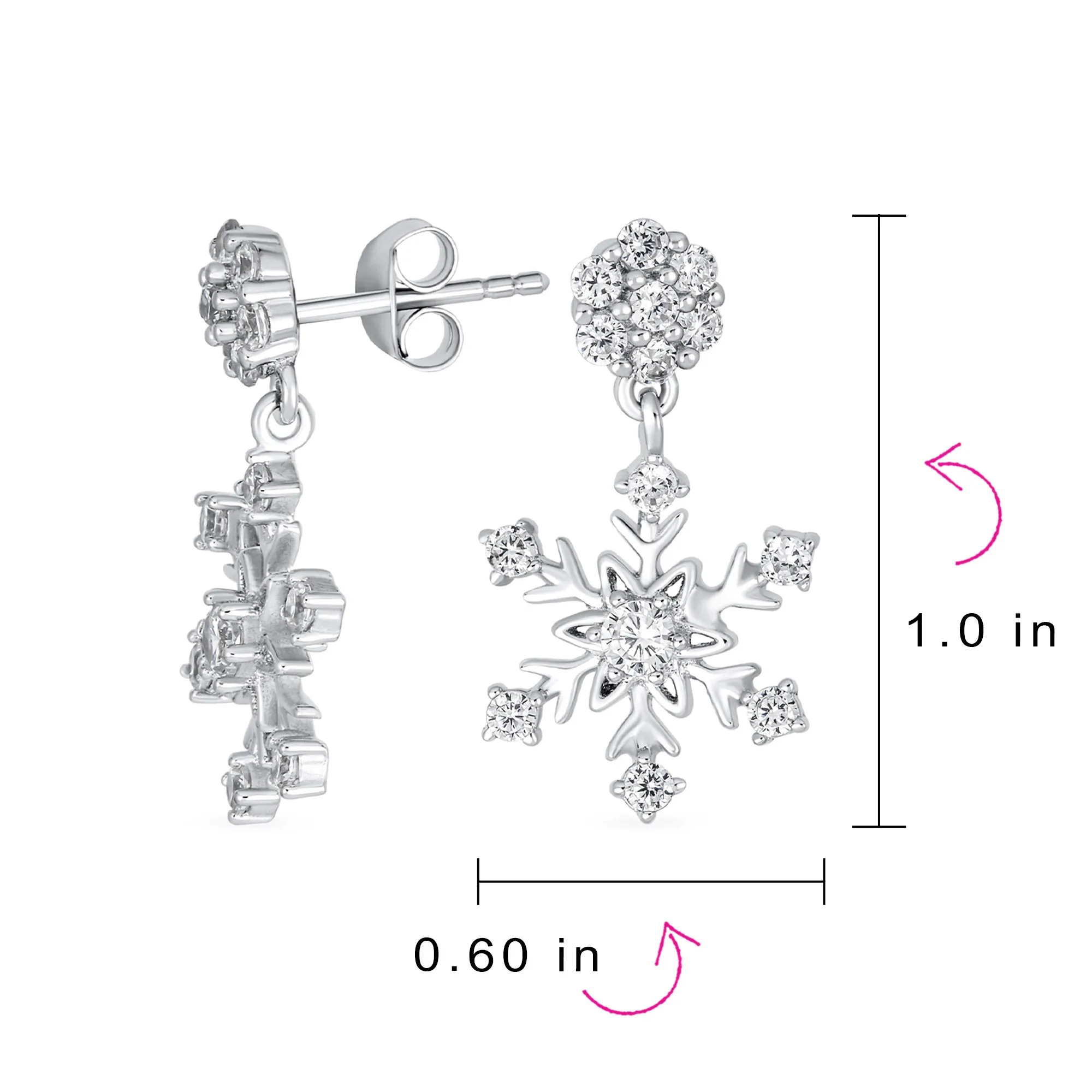 Winter Holiday CZ Snowflake Dangle Chandelier Earrings in Sterling Silver