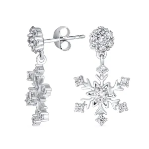 Winter Holiday CZ Snowflake Dangle Chandelier Earrings in Sterling Silver