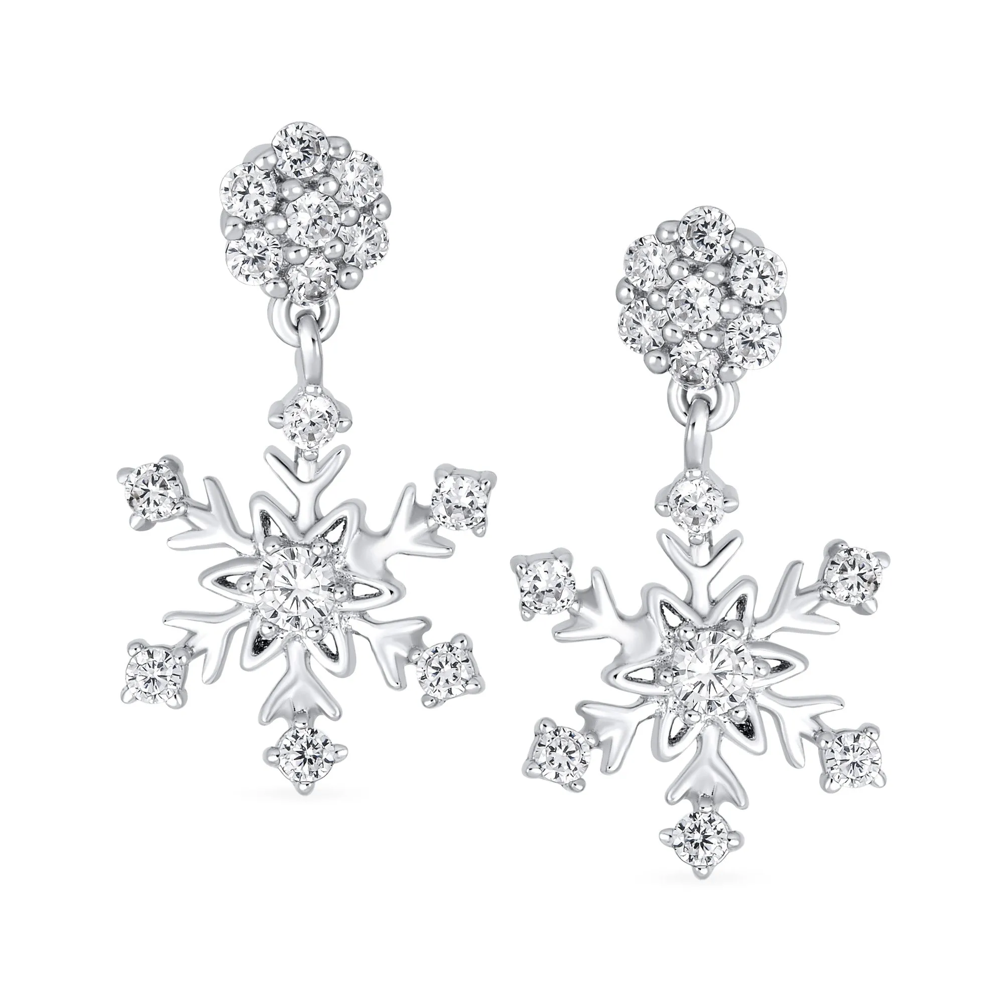 Winter Holiday CZ Snowflake Dangle Chandelier Earrings in Sterling Silver