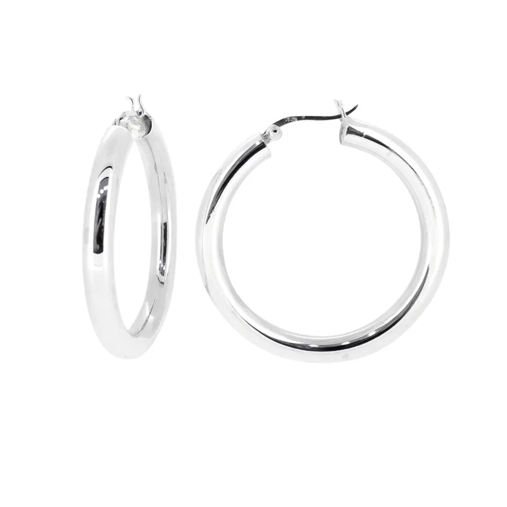 Women's Hoop Earrings 5MM 30MM Bold Thick Shiny 925 Sterling Silver Hoop