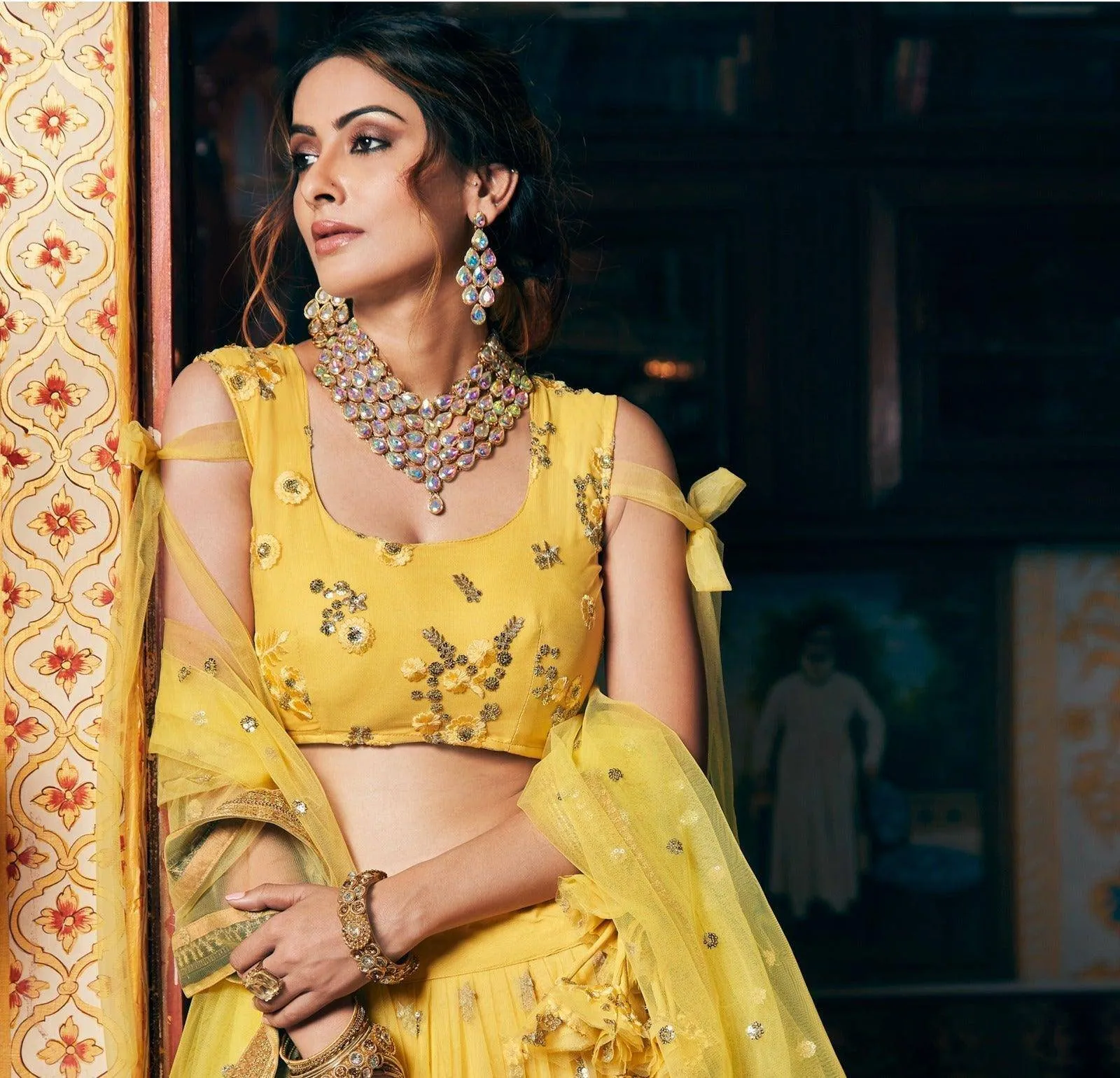 Yellow Net Lehenga with Embroidery and Zari